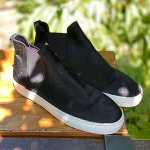 Zara Black Pony Hair Ankle Boots Slip-Ons Size 40